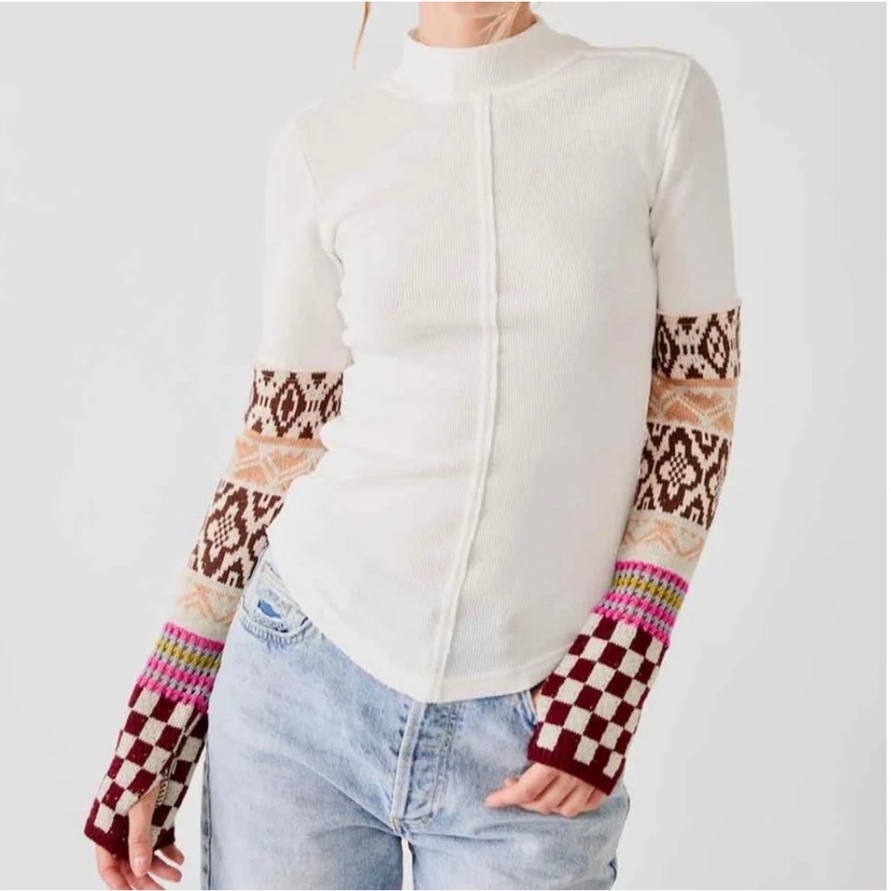 Free People Gorgeous Cuff Top in Ivory Combo Size XS